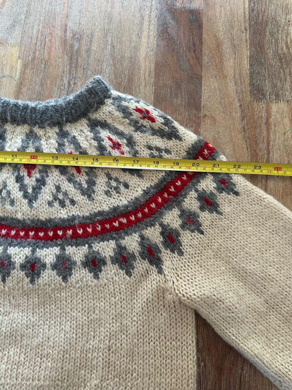 Handmade Wool Fair Isle Nordic Sweater – Cream, Grey & Red - Picture 11 of 13